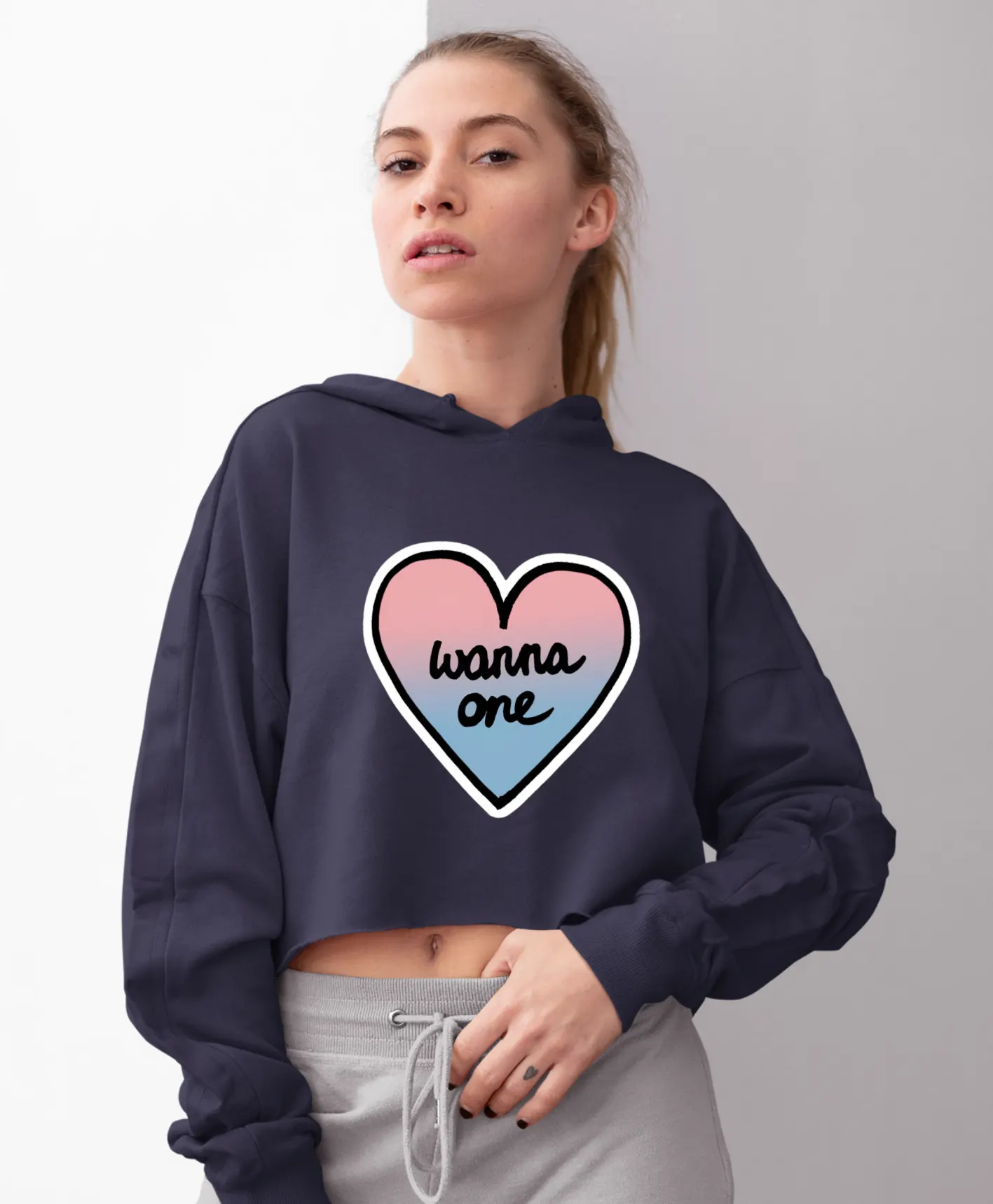Wanna One Classic Logo Cropped Hoodie - Image 10