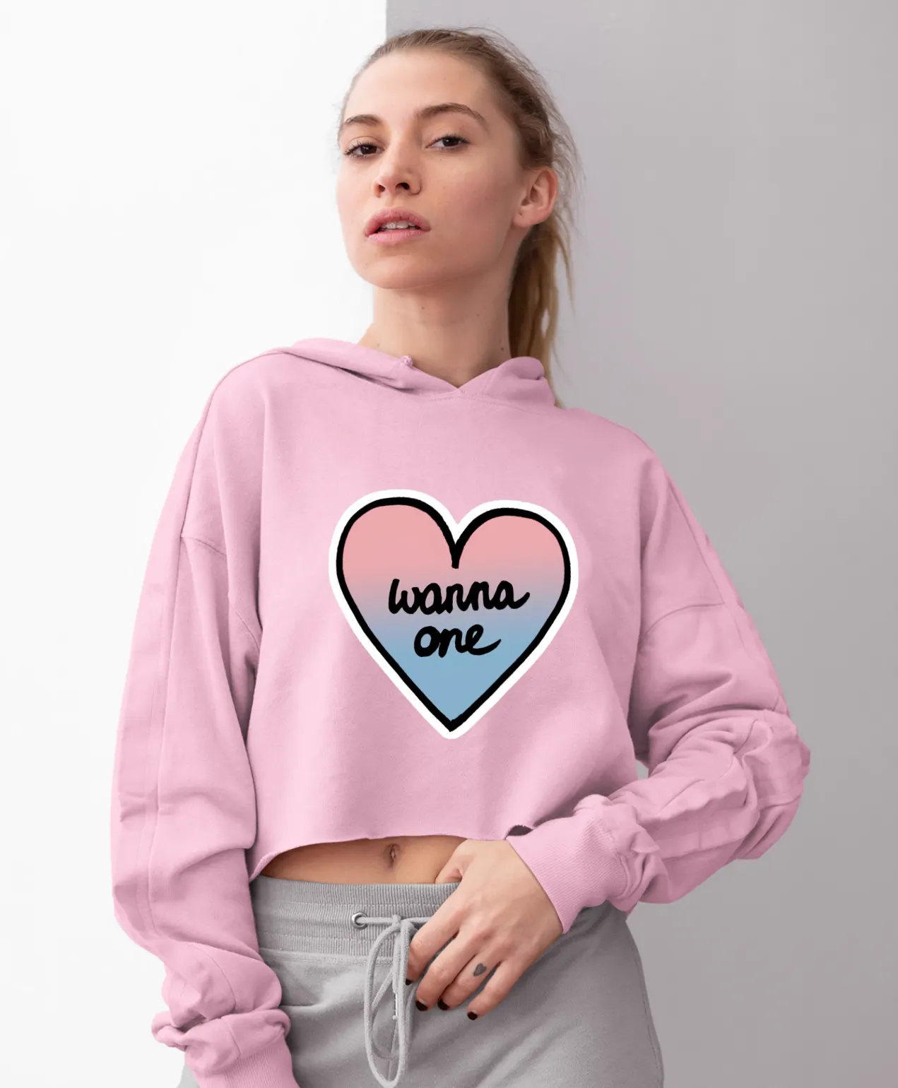 Wanna One Classic Logo Cropped Hoodie - Image 11